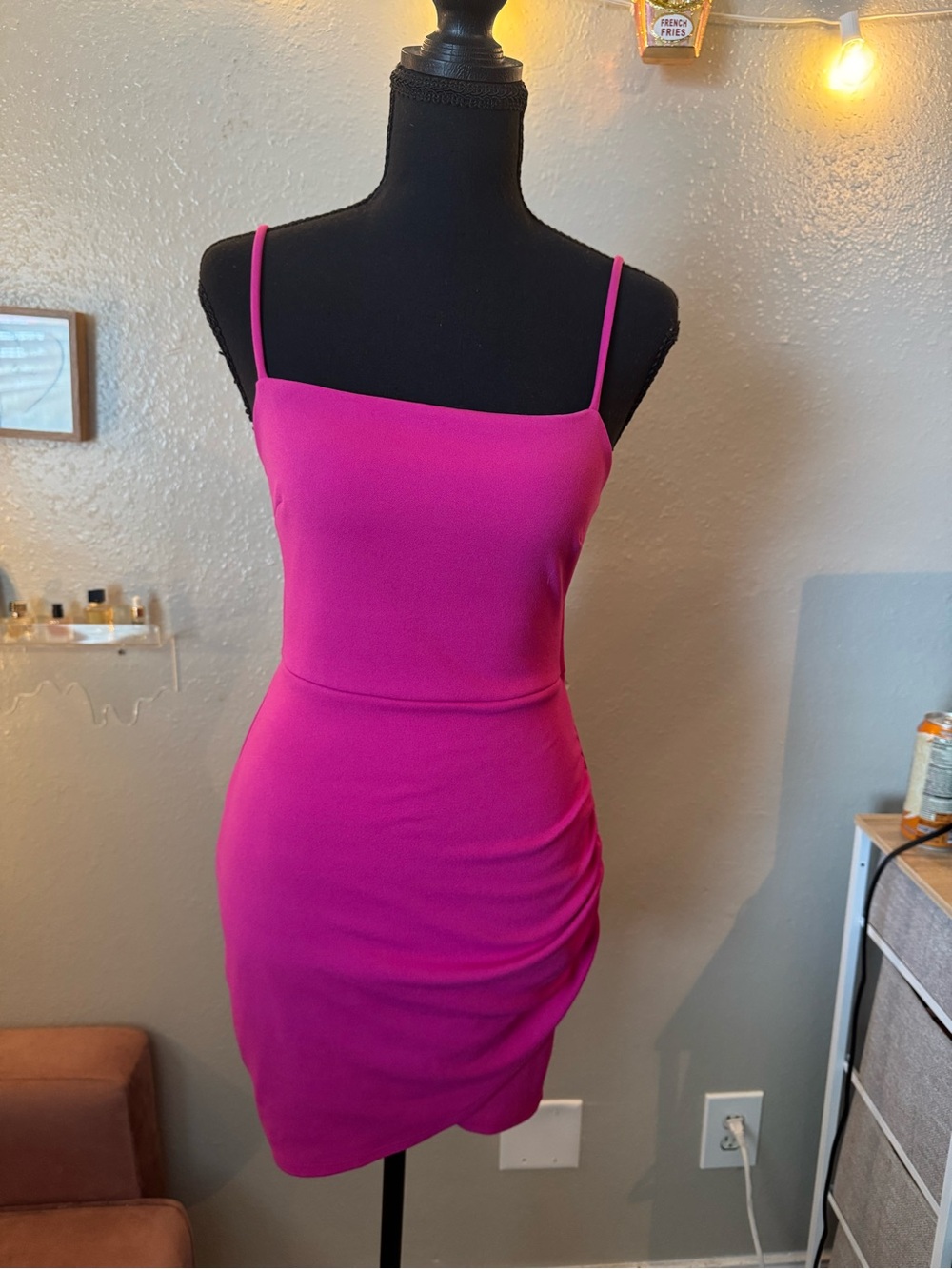 Blue Blush Hot Pink Spaghetti Strap Mini Dress